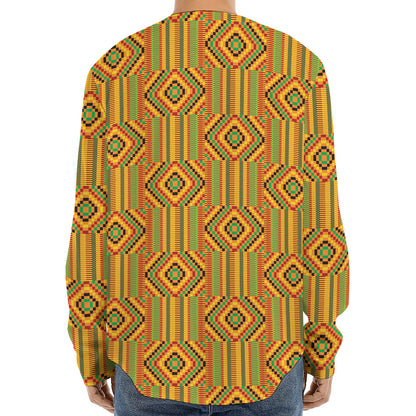 Ashanti Kente Pattern Print Long Sleeve Baseball Jersey