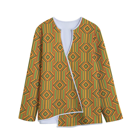 Ashanti Kente Pattern Print Long Sleeve Short Coat