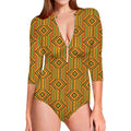 Ashanti Kente Pattern Print Long Sleeve Swimsuit