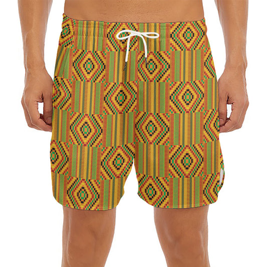 Ashanti Kente Pattern Print Men's Split Running Shorts
