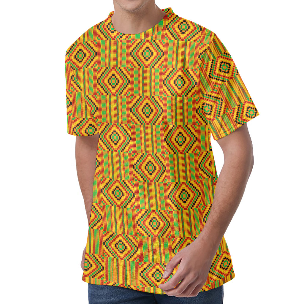 Ashanti Kente Pattern Print Men's Velvet T-Shirt