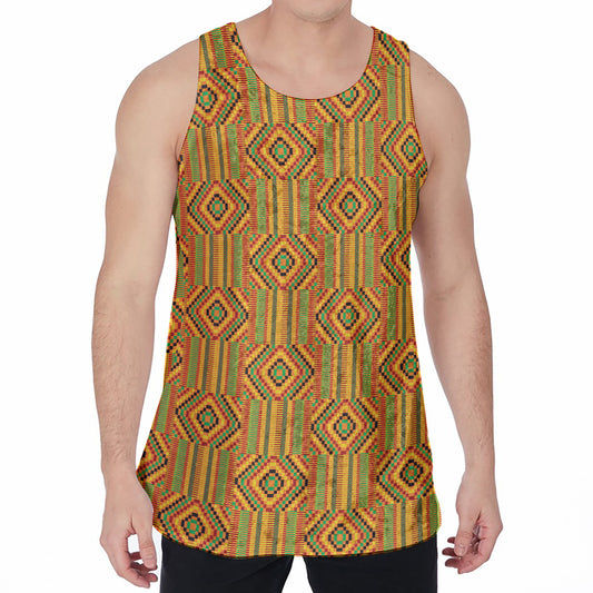 Ashanti Kente Pattern Print Men's Velvet Tank Top