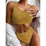 Ashanti Kente Pattern Print One Shoulder Bikini Top