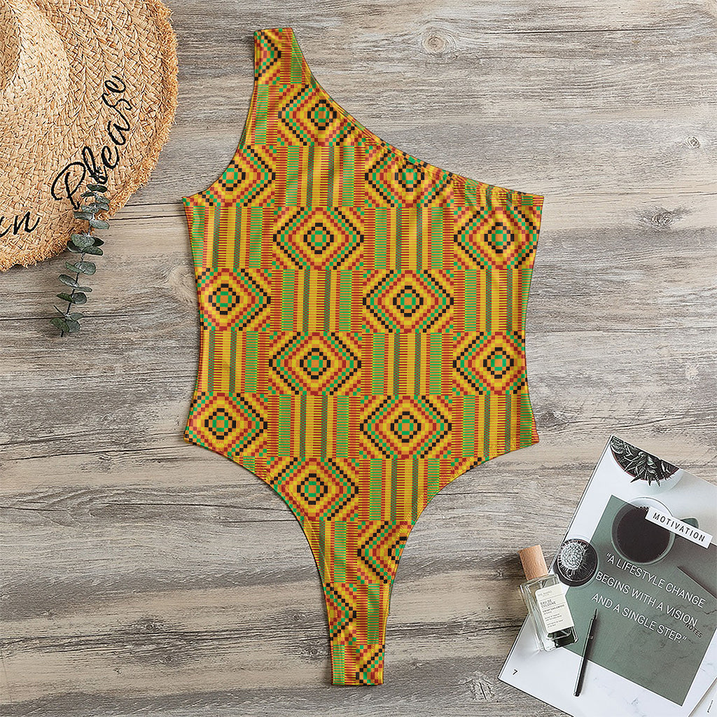 Ashanti Kente Pattern Print One Shoulder Bodysuit