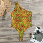Ashanti Kente Pattern Print One Shoulder Bodysuit