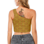 Ashanti Kente Pattern Print One Shoulder Crop Top
