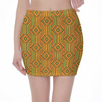 Ashanti Kente Pattern Print Pencil Mini Skirt