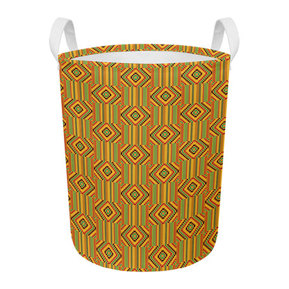 Ashanti Kente Pattern Print Round Laundry Basket