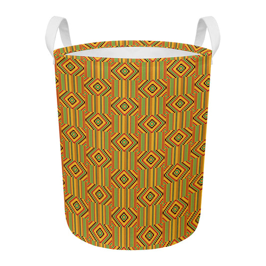 Ashanti Kente Pattern Print Round Laundry Basket