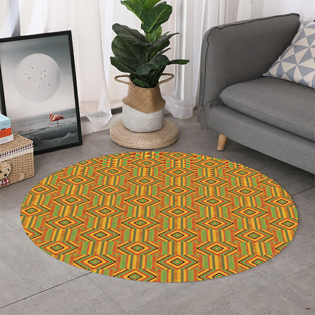Ashanti Kente Pattern Print Round Rug