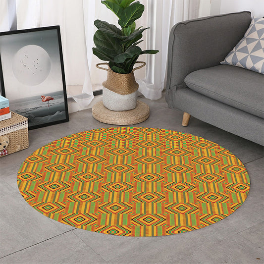 Ashanti Kente Pattern Print Round Rug