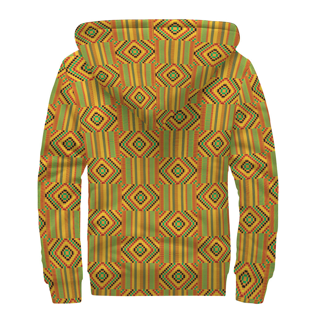 Ashanti Kente Pattern Print Sherpa Lined Zip Up Hoodie