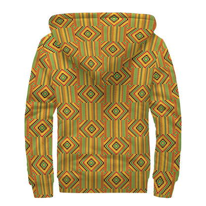 Ashanti Kente Pattern Print Sherpa Lined Zip Up Hoodie