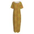 Ashanti Kente Pattern Print Short Sleeve Long Nightdress