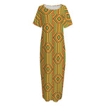 Ashanti Kente Pattern Print Short Sleeve Long Nightdress
