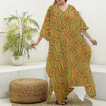 Ashanti Kente Pattern Print Silk V-Neck Kaftan Dress