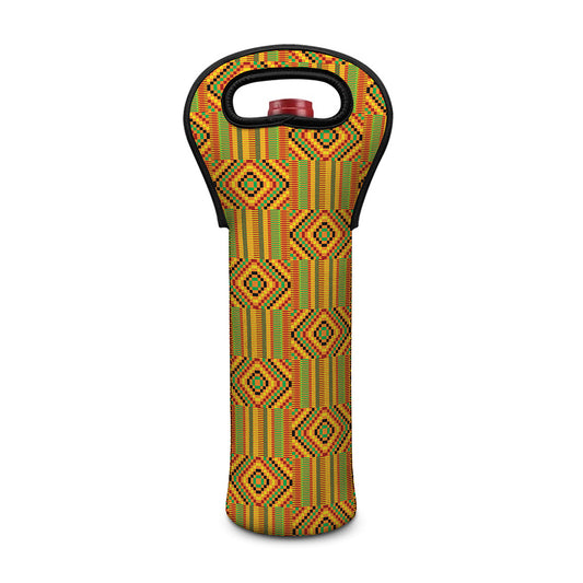 Ashanti Kente Pattern Print Single Neoprene Wine Tote