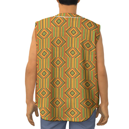 Ashanti Kente Pattern Print Sleeveless Baseball Jersey