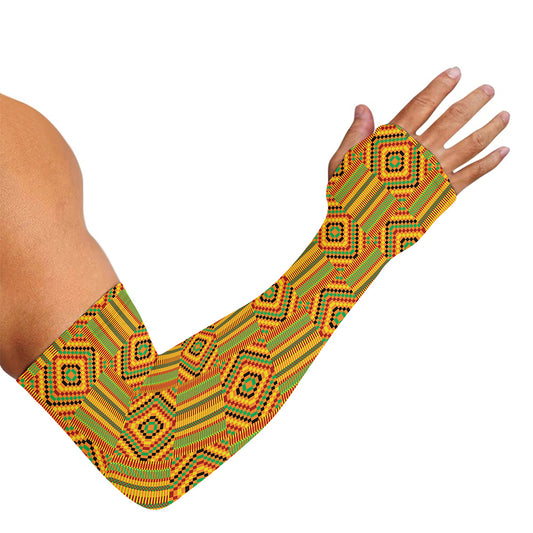 Ashanti Kente Pattern Print Sun Protection Arm Sleeves