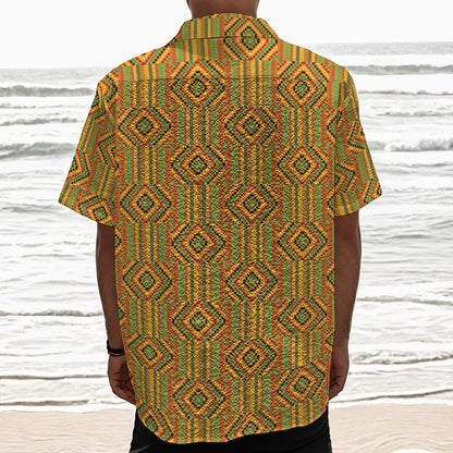 Ashanti Kente Pattern Print Textured Short Sleeve Shirt