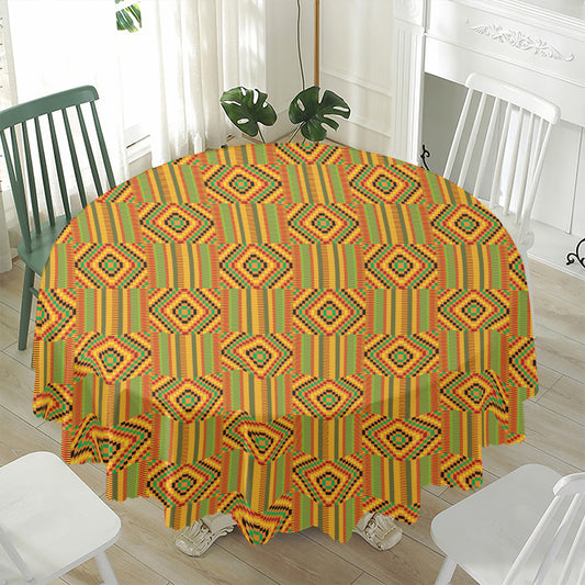 Ashanti Kente Pattern Print Waterproof Round Tablecloth