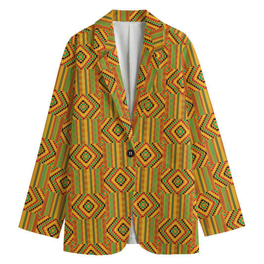 Ashanti Kente Pattern Print Women's Cotton Blazer