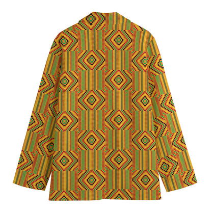 Ashanti Kente Pattern Print Women's Cotton Blazer