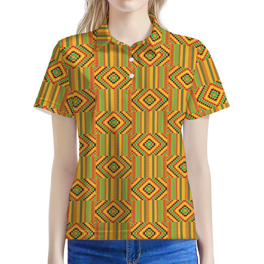 Ashanti Kente Pattern Print Women's Polo Shirt