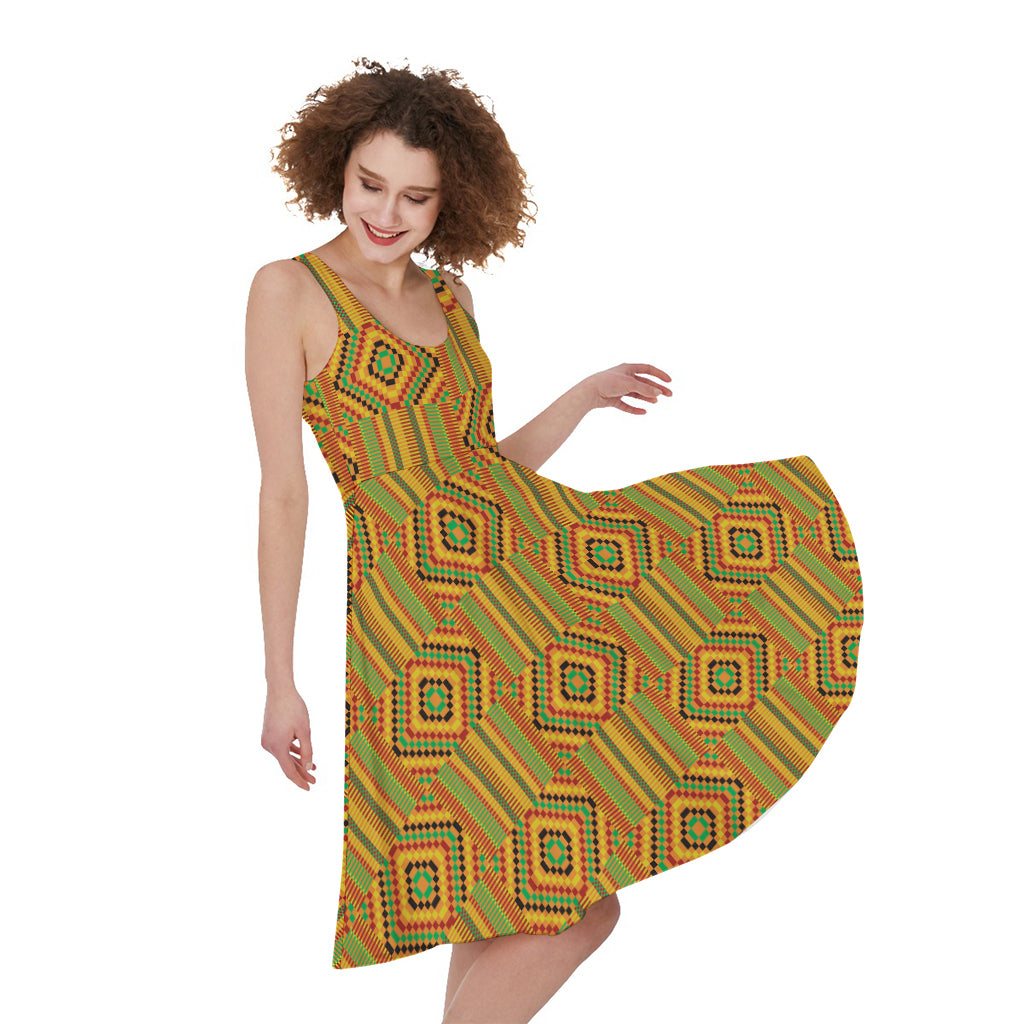 Ashanti Kente Pattern Print Women's Sleeveless Dress