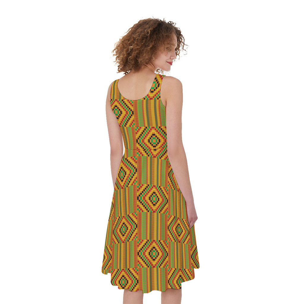 Ashanti Kente Pattern Print Women's Sleeveless Dress