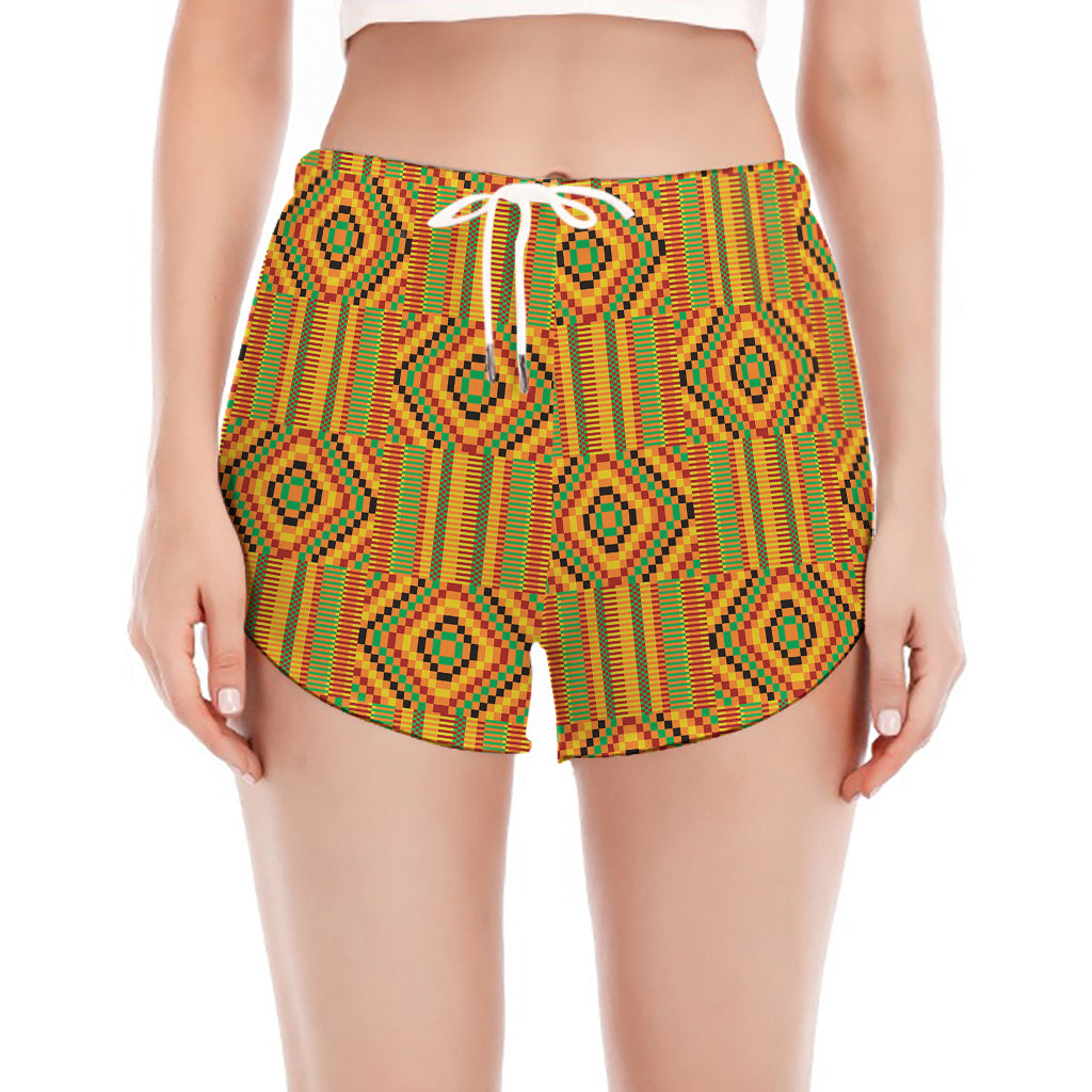 Ashanti Kente Pattern Print Women's Split Running Shorts