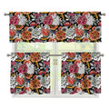 Asian Chrysanthemum Pattern Print 3 Piece Kitchen Curtains