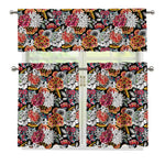Asian Chrysanthemum Pattern Print 3 Piece Kitchen Curtains