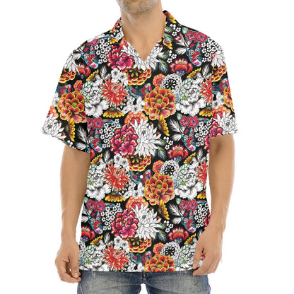 Asian Chrysanthemum Pattern Print Aloha Shirt
