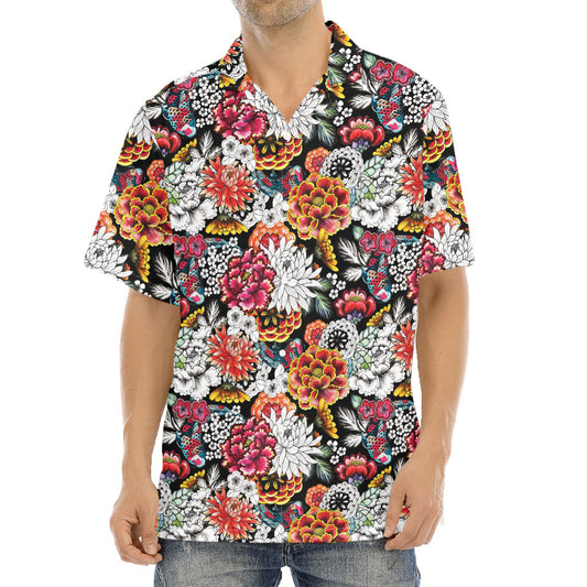 Asian Chrysanthemum Pattern Print Aloha Shirt