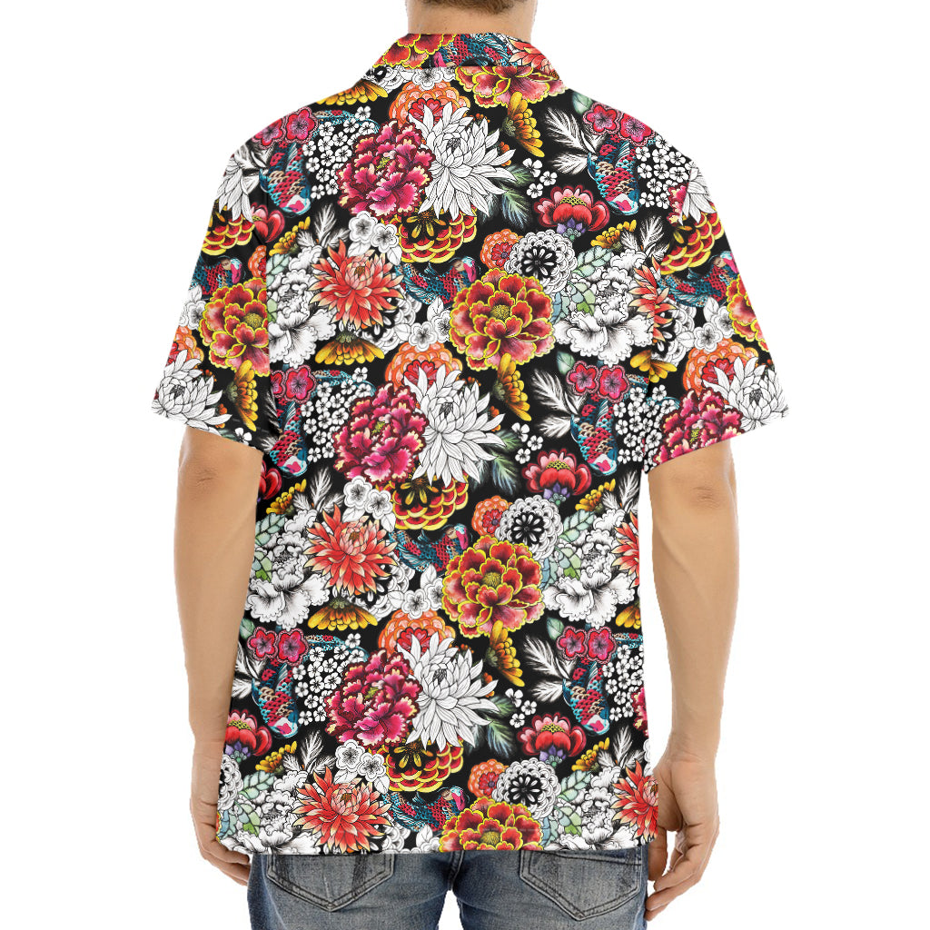 Asian Chrysanthemum Pattern Print Aloha Shirt