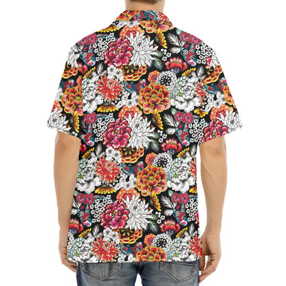 Asian Chrysanthemum Pattern Print Aloha Shirt