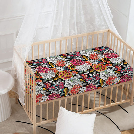 Asian Chrysanthemum Pattern Print Baby Crib Sheet