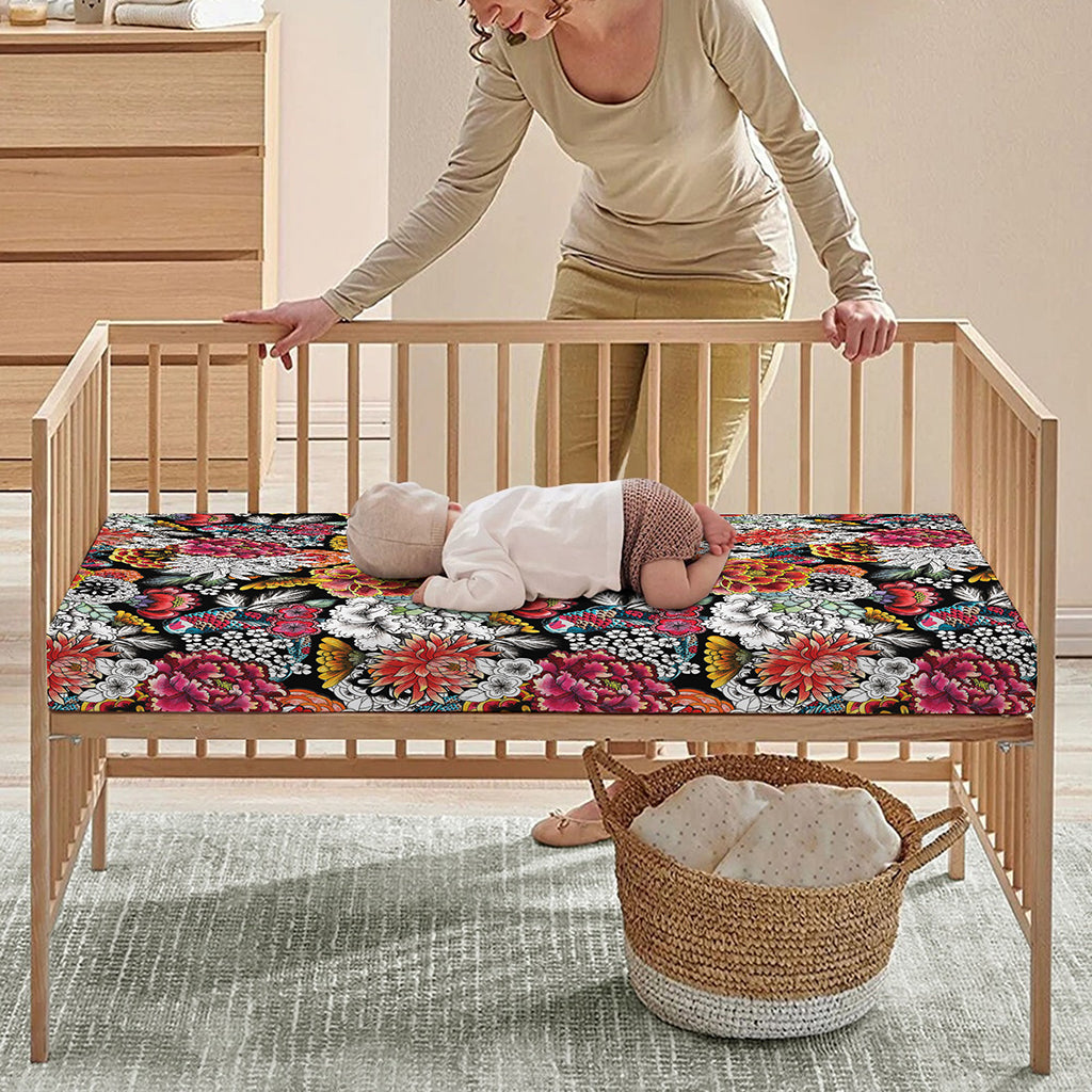 Asian Chrysanthemum Pattern Print Baby Crib Sheet