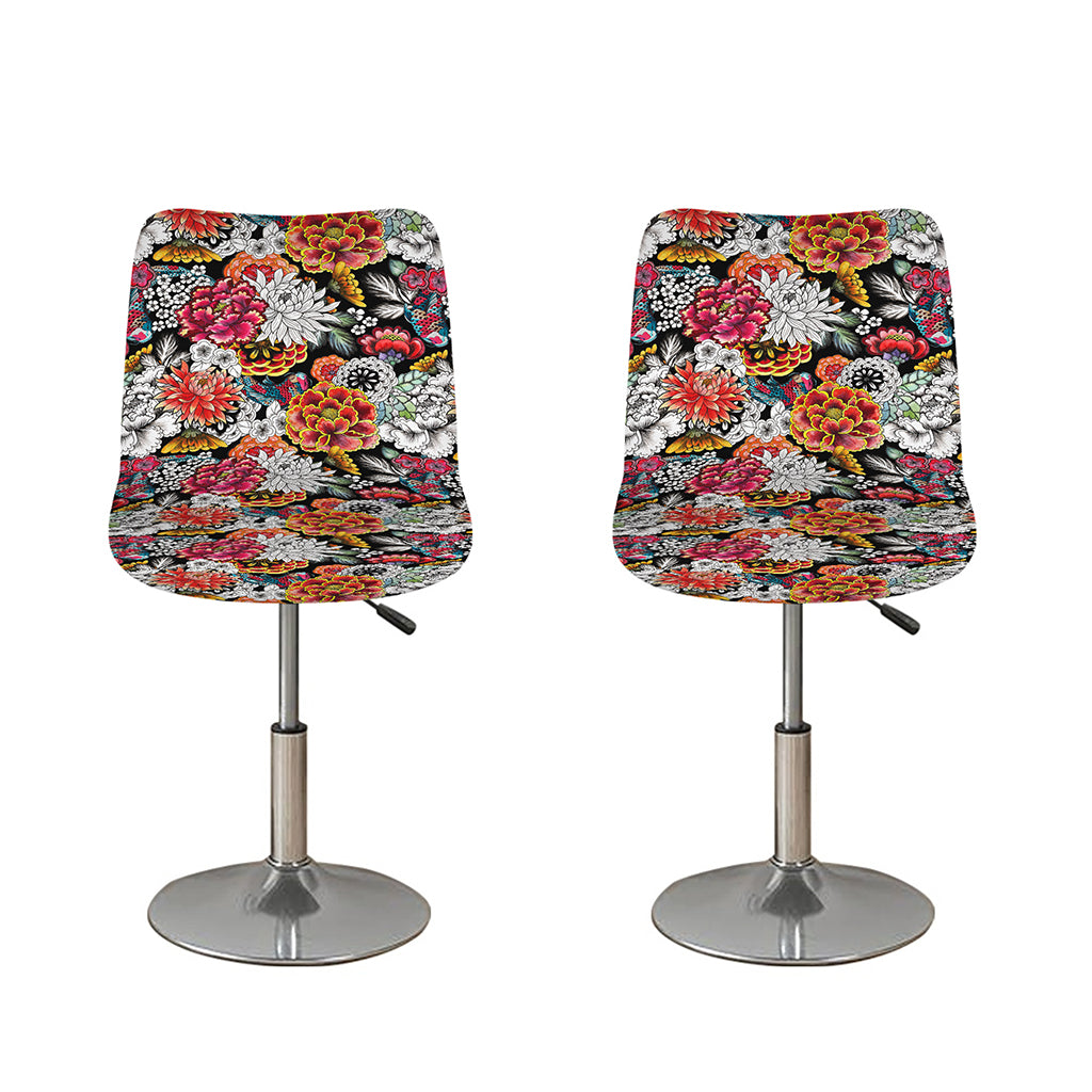 Asian Chrysanthemum Pattern Print Bar Stool Covers