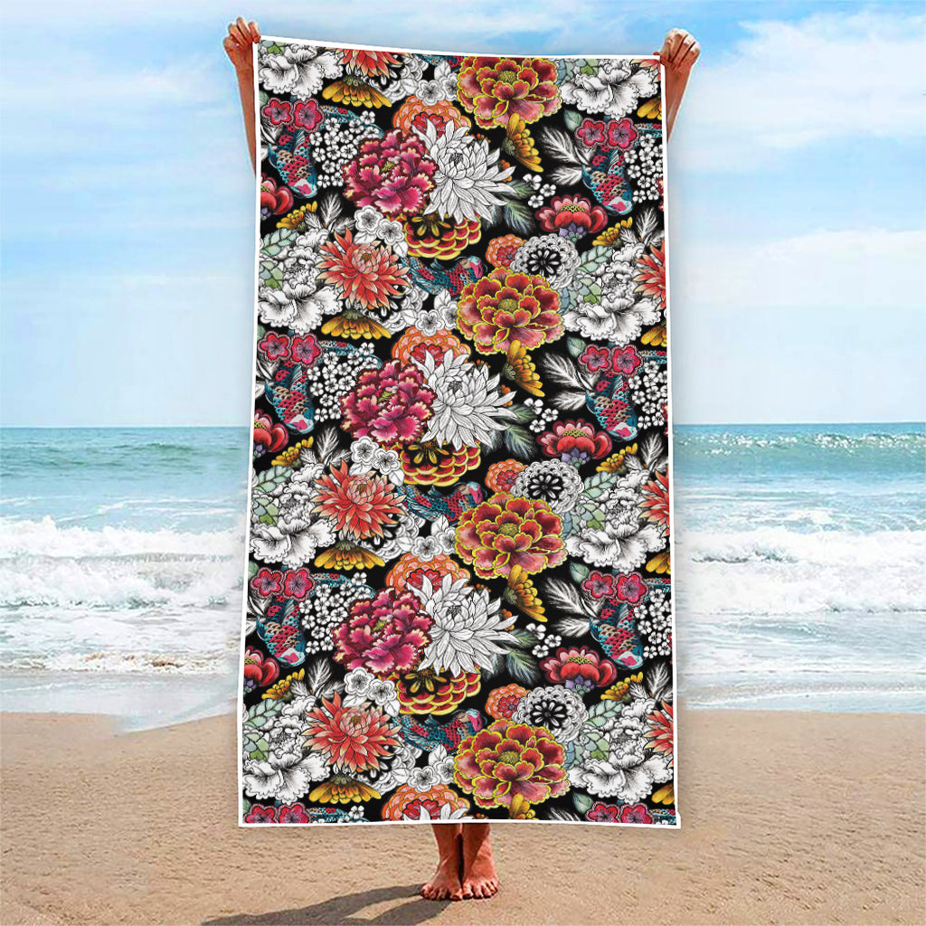 Asian Chrysanthemum Pattern Print Beach Towel