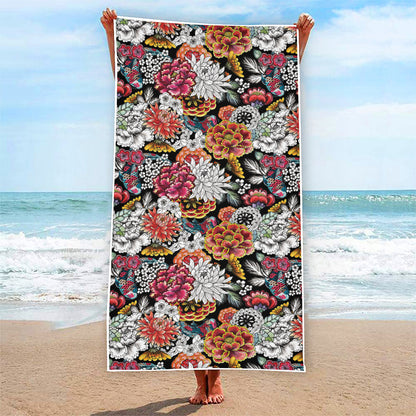 Asian Chrysanthemum Pattern Print Beach Towel