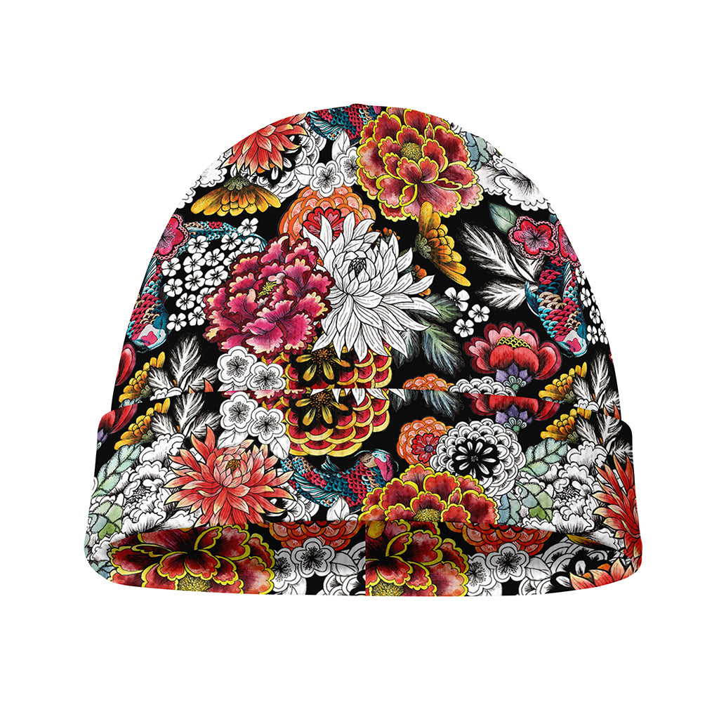 Asian Chrysanthemum Pattern Print Beanie