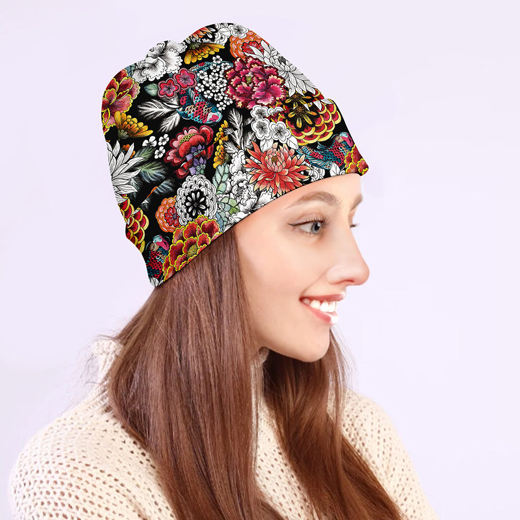 Asian Chrysanthemum Pattern Print Beanie