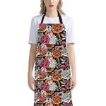 Asian Chrysanthemum Pattern Print Bib Apron With Pocket
