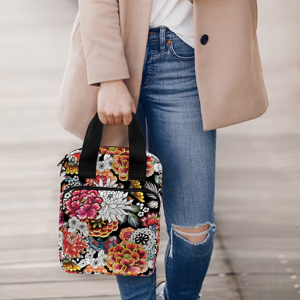 Asian Chrysanthemum Pattern Print Bible Tote Bag