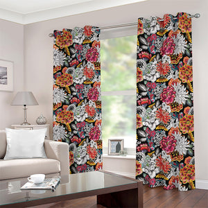 Asian Chrysanthemum Pattern Print Blackout Grommet Curtains