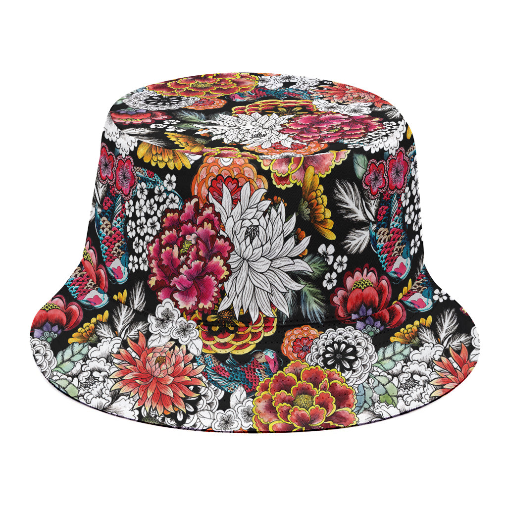 Asian Chrysanthemum Pattern Print Bucket Hat