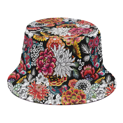 Asian Chrysanthemum Pattern Print Bucket Hat