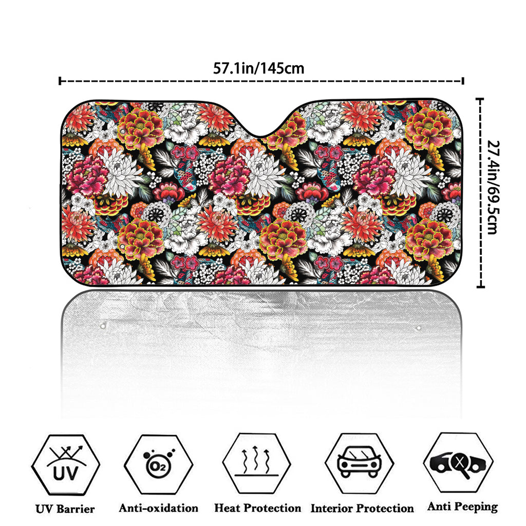 Asian Chrysanthemum Pattern Print Car Windshield Sun Shade